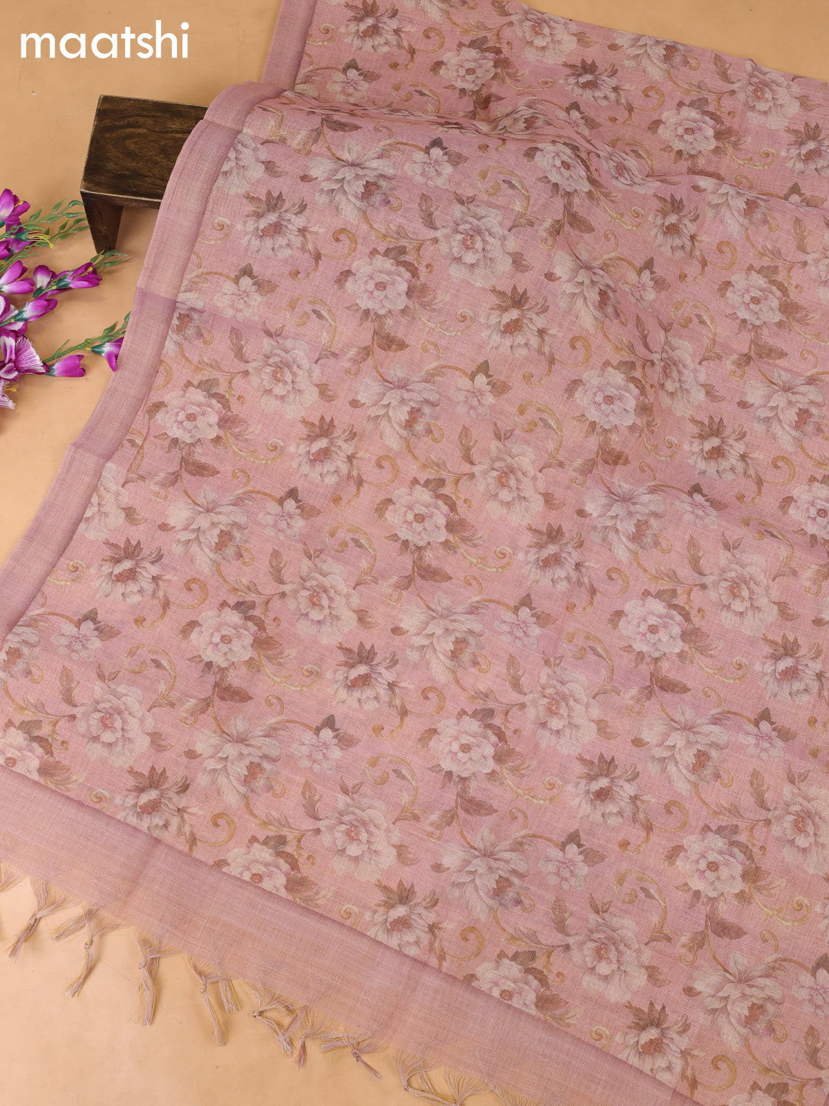 Peach Tissue Dress Material With Embroidery Work Neck Pattern
