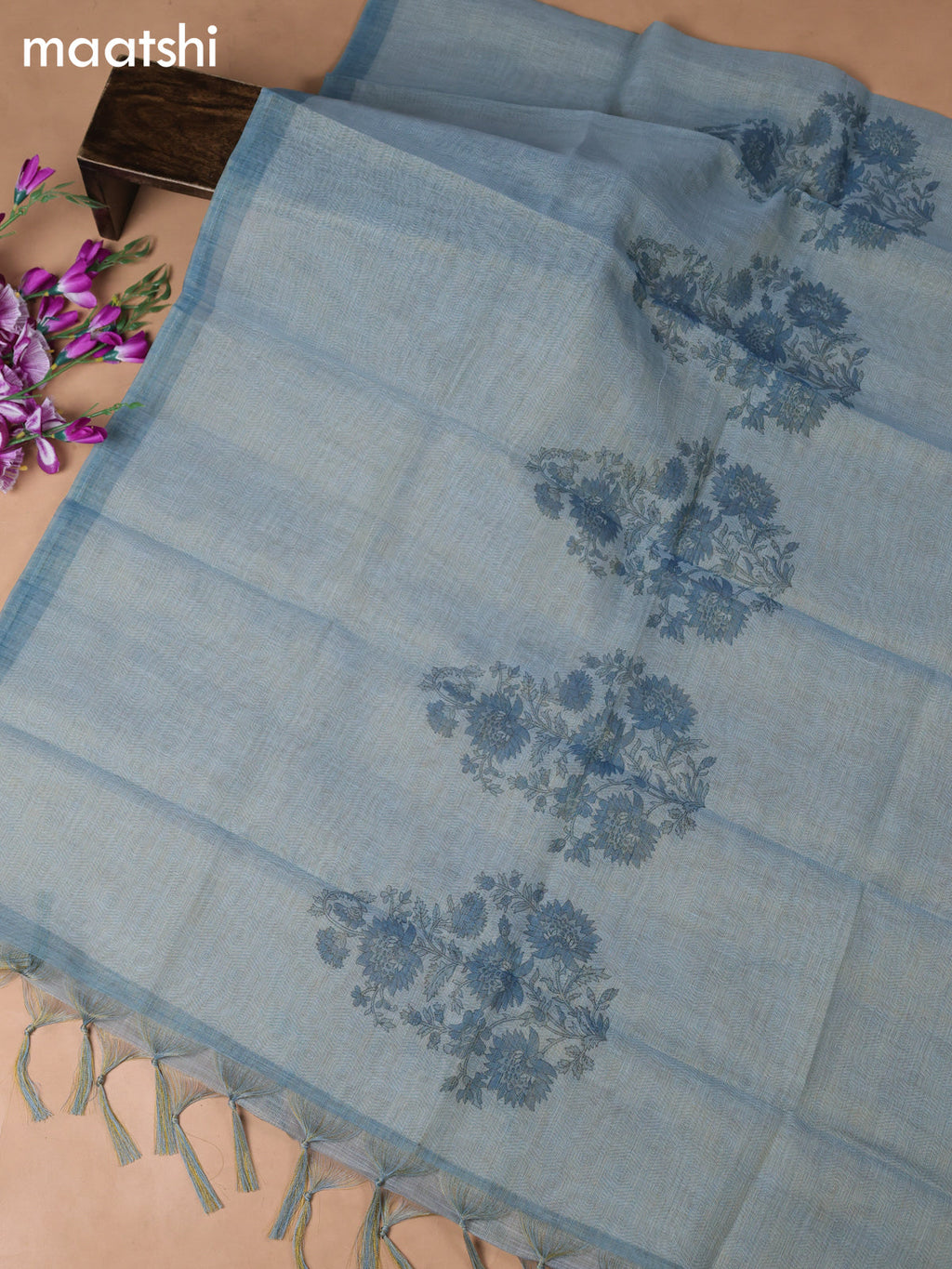 Pastel Blue Tissue Dress Material With Embroidery Work Neck Pattern