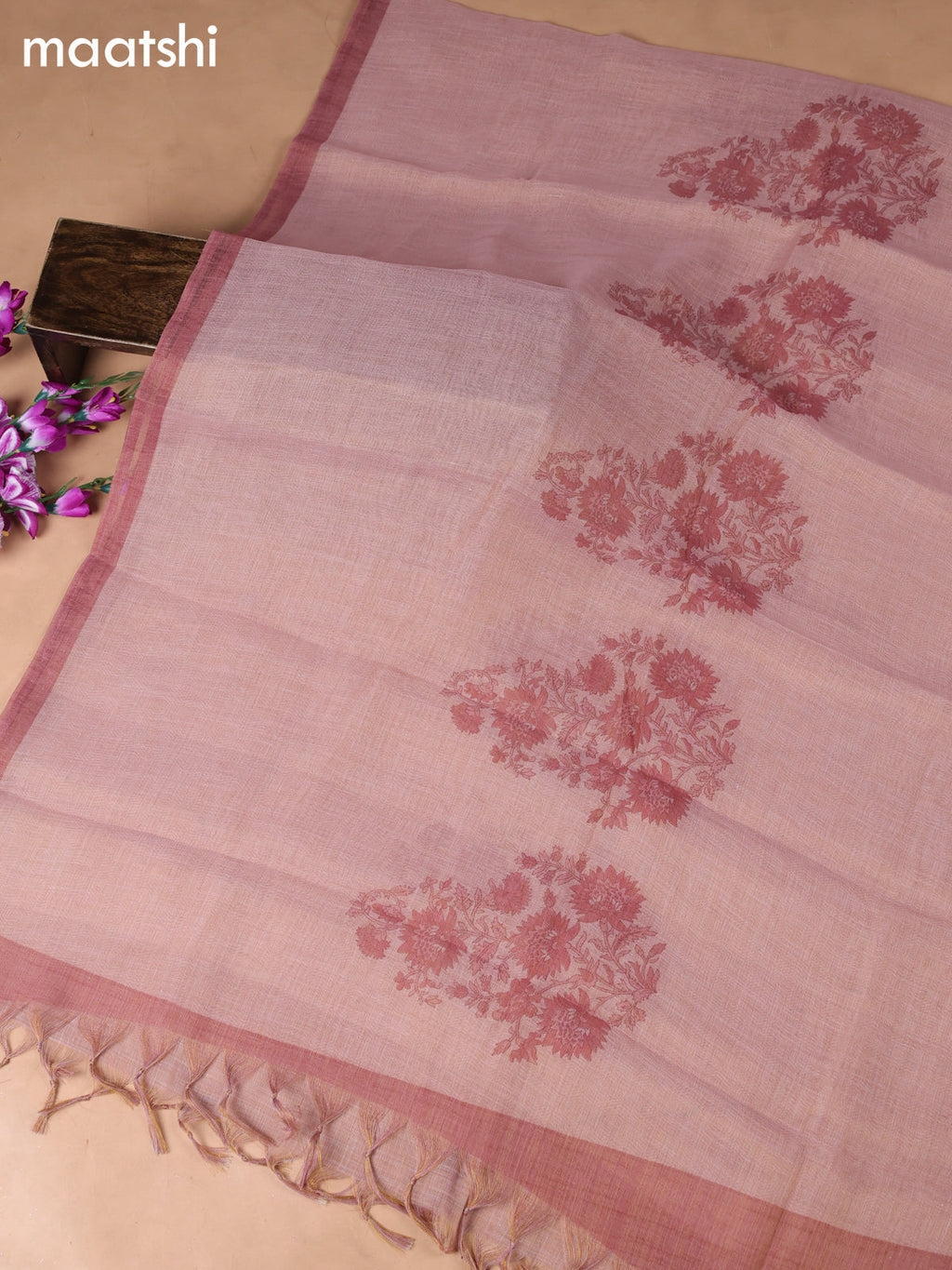 Peach Pink Tissue Dress Material With Embroidery Work Neck Pattern