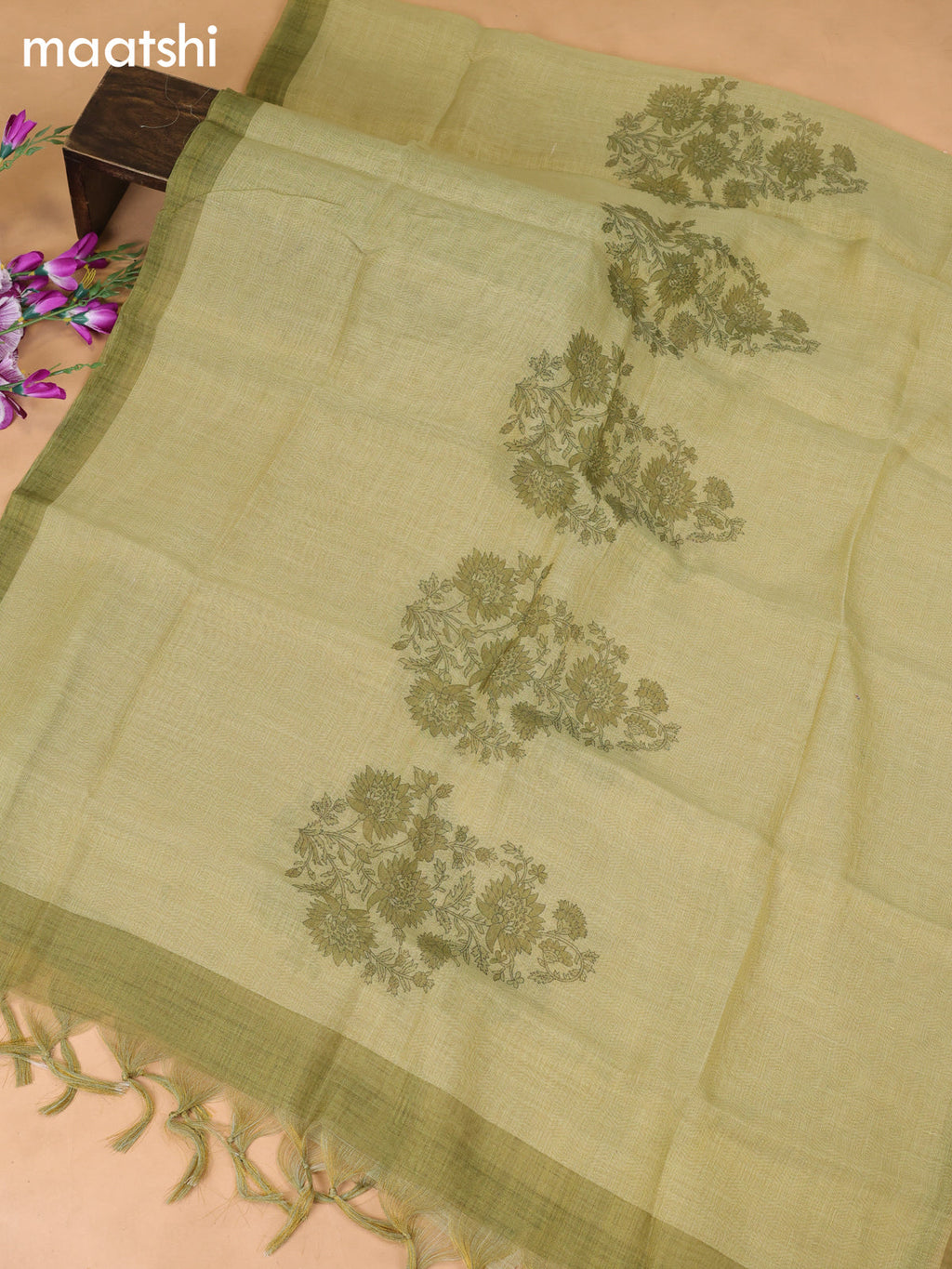 Green Tissue Dress Material With Embroidery Work Neck Pattern
