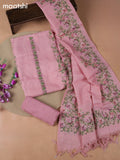 Peach Pink Tissue Linen Dress Material With Embroidery Work Neck Pattern