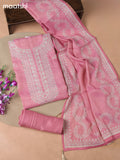 Pink Tissue Linen Dress Material With Embroidery Work Neck Pattern