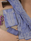 Blue Tissue Linen Dress Material With Embroidery Work Neck Pattern
