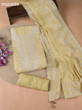 Lime Yellow Tissue Linen Dress Material With Embroidery Work Neck Pattern