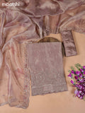 Peach Tissue Dress Material With Embroidery Work Neck Pattern