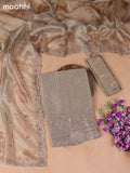 Beige Tissue Dress Material With Embroidery Work Neck Pattern