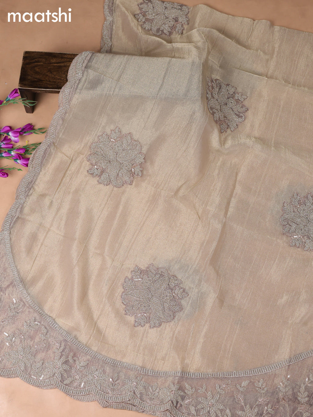 Lavender Tissue Dress Material With Embroidery Work Neck Pattern