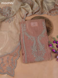 Peach Tissue Dress Material With Embroidery Work Neck Pattern