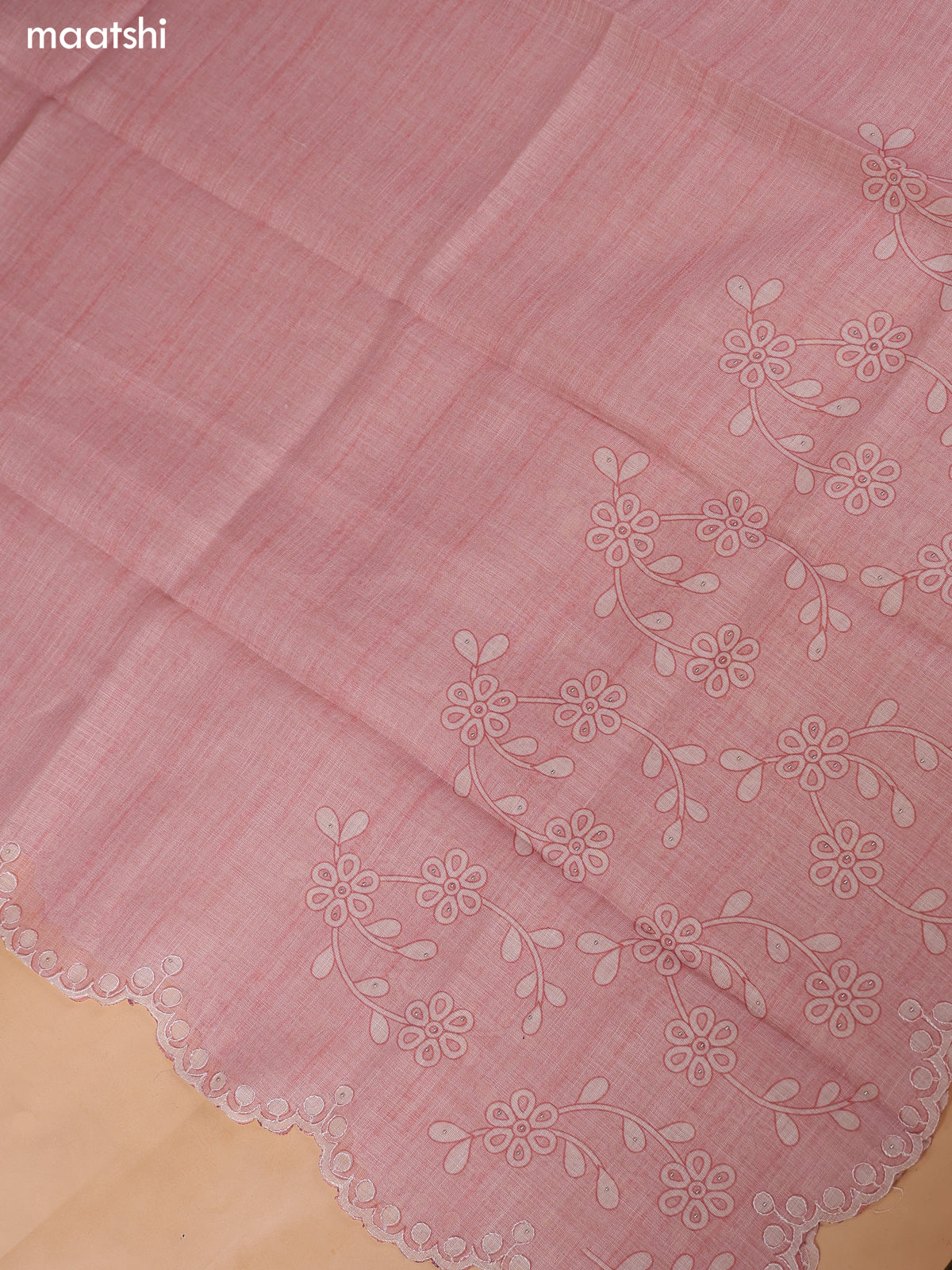 Pink Linen Cotton Dress Material With Embroidery Work Neck Pattern and Bottom & Dupatta
