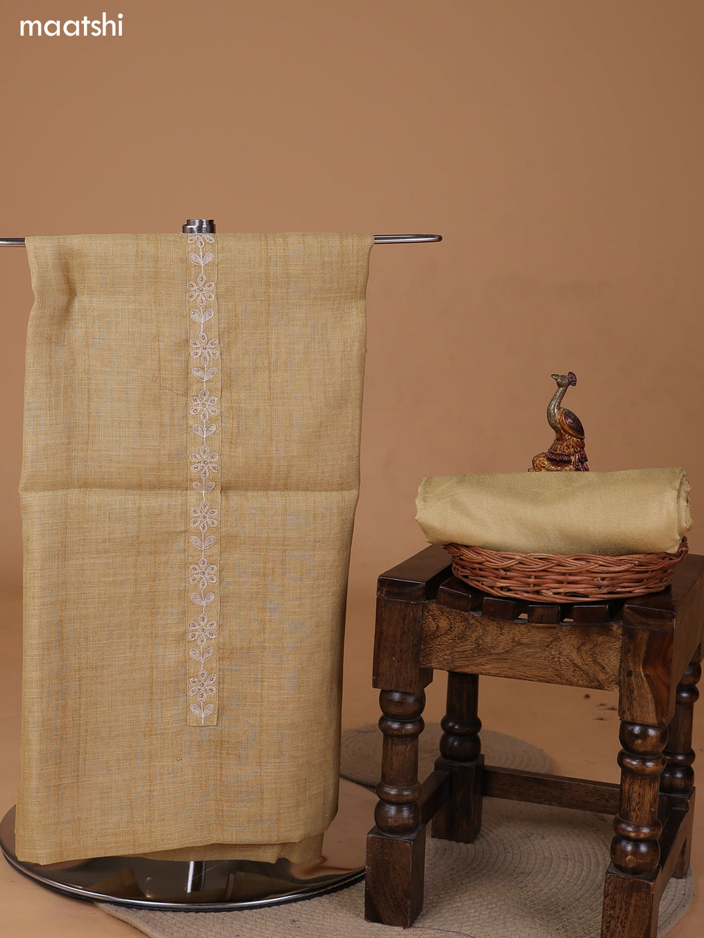 Sandal Linen Cotton Dress Material With Embroidery Work Neck Pattern and Bottom & Dupatta