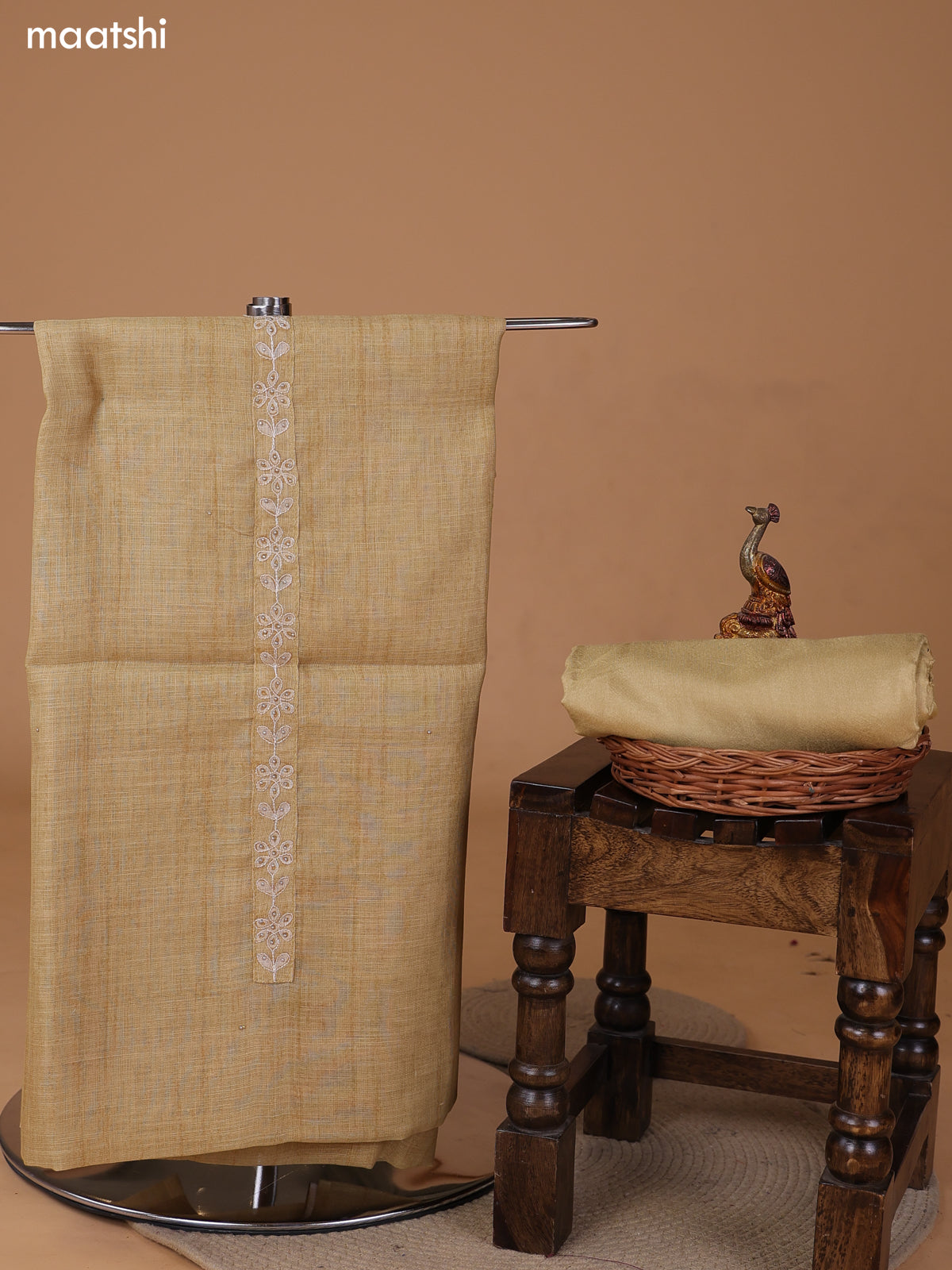 Sandal Linen Cotton Dress Material With Embroidery Work Neck Pattern and Bottom & Dupatta