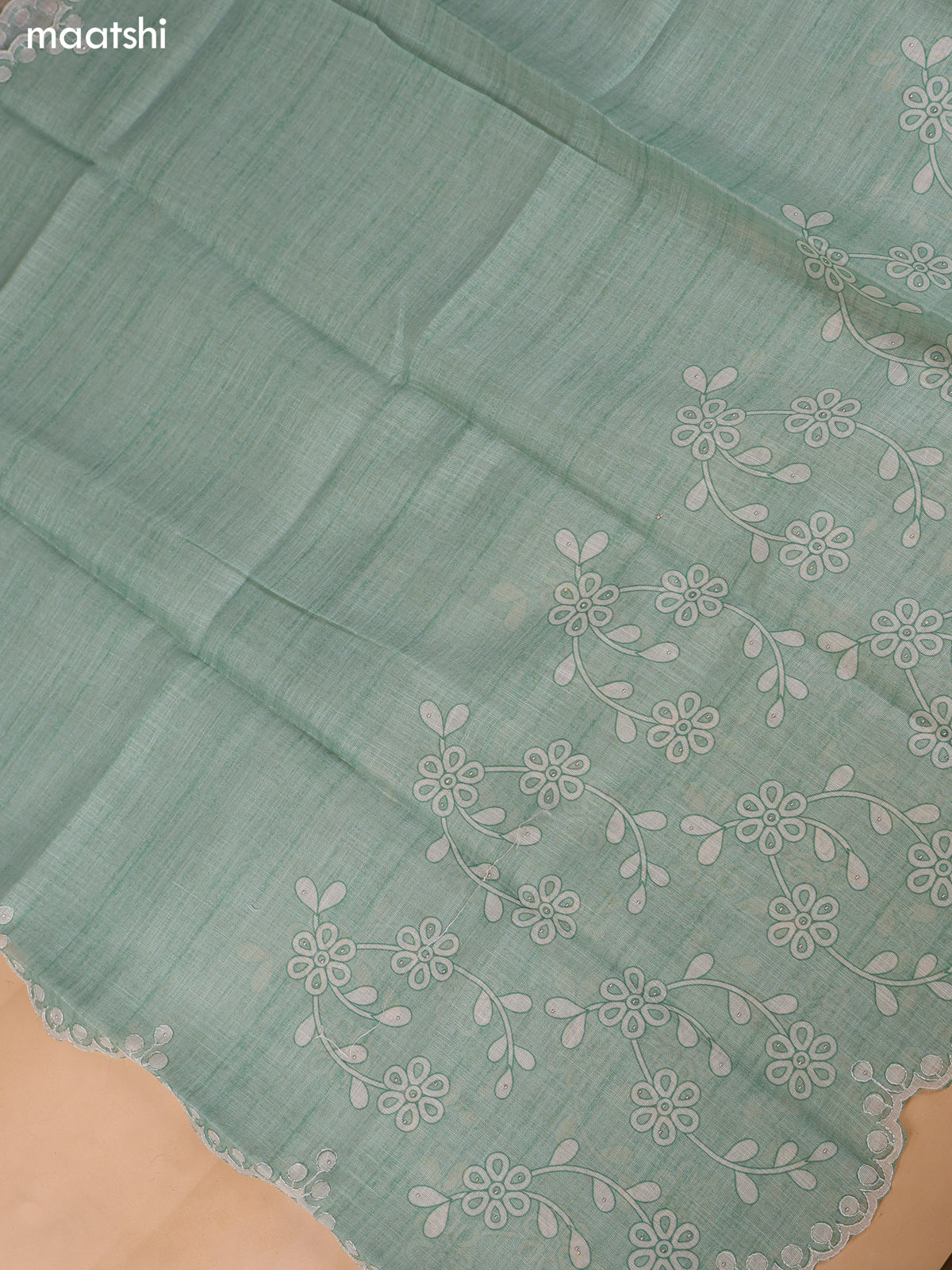Pastel Green Linen Cotton Dress Material With Embroidery Work Neck Pattern and Bottom & Dupatta