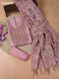 Pink Tissue Linen Dress Material With Embroidery Work Neck Pattern