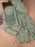 Green Tissue Linen Dress Material With Embroidery Work Neck Pattern