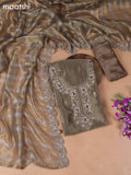 Dark Beige Tissue Dress Material With Embroidery Work Neck Pattern
