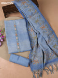 Blue Tissue Linen Dress Material With Embroidery Work Neck Pattern