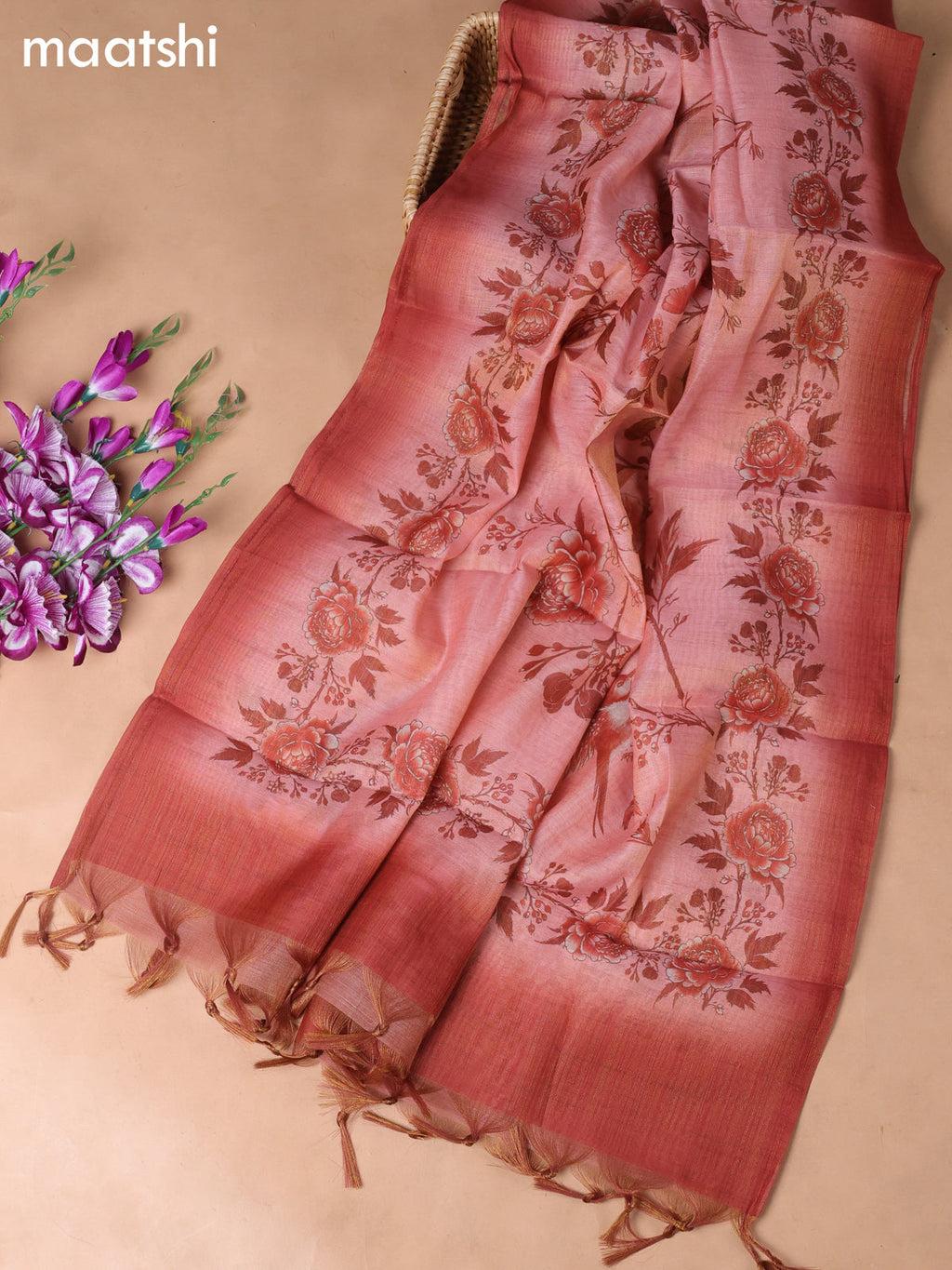 Pink Tissue Dress Material With Embroidery Work Neck Pattern