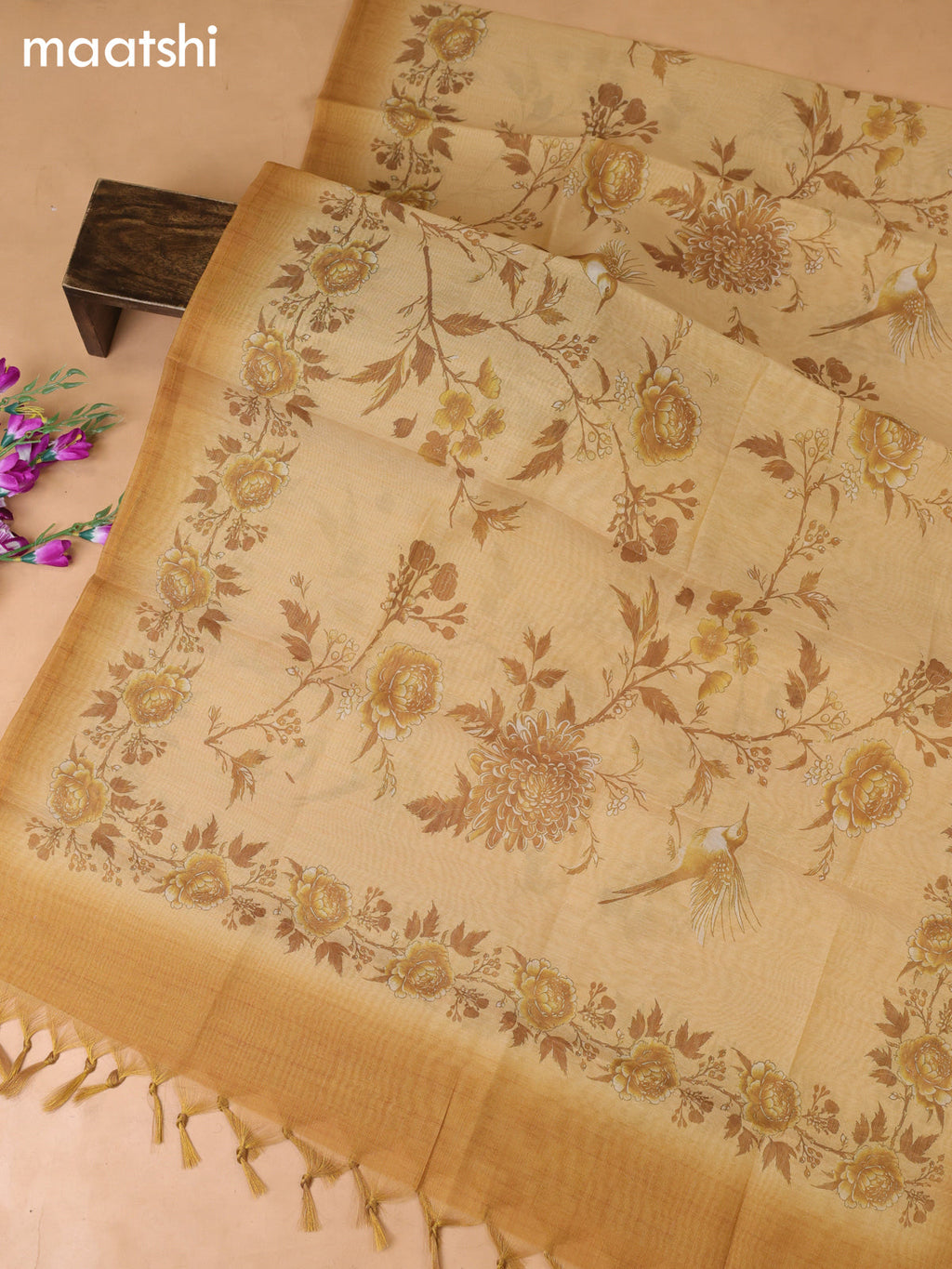 Sandal Tissue Dress Material With Embroidery Work Neck Pattern