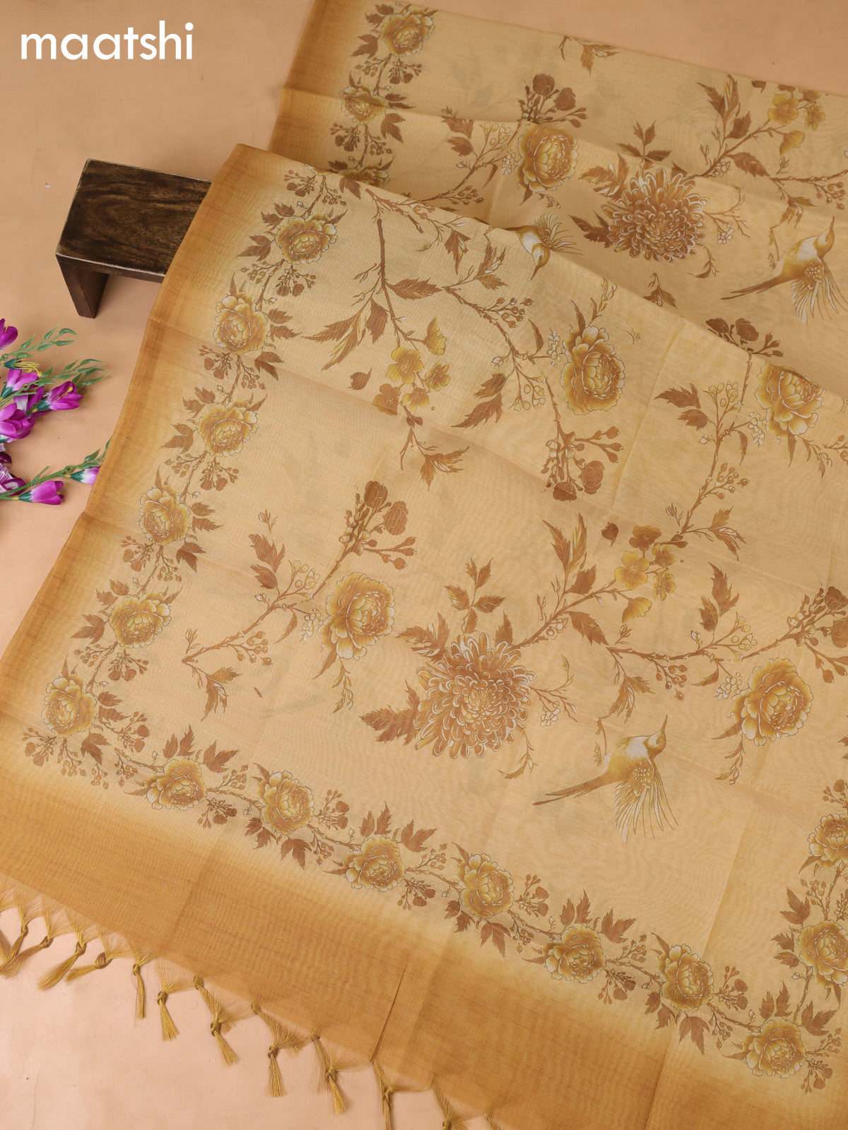 Sandal Tissue Dress Material With Embroidery Work Neck Pattern
