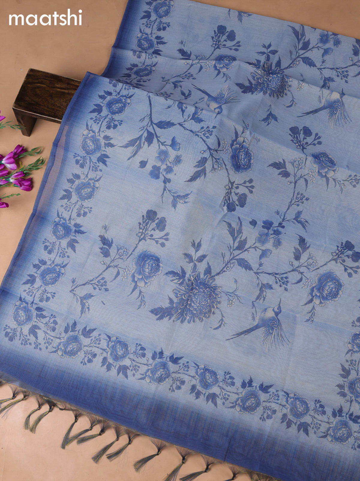 Blue Tissue Dress Material With Embroidery Work Neck Pattern