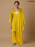 Festive wear salwar suit yellow with sequin & beaded work neck pattern and palazzo pant & chiffon dupatta