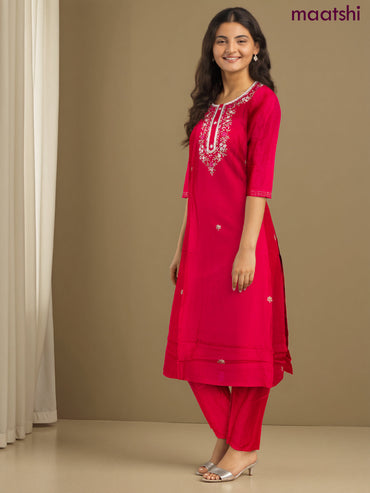 Party wear salwar suit pink with zardosi work neck pattern and straight cut pant & banarasi dupatta