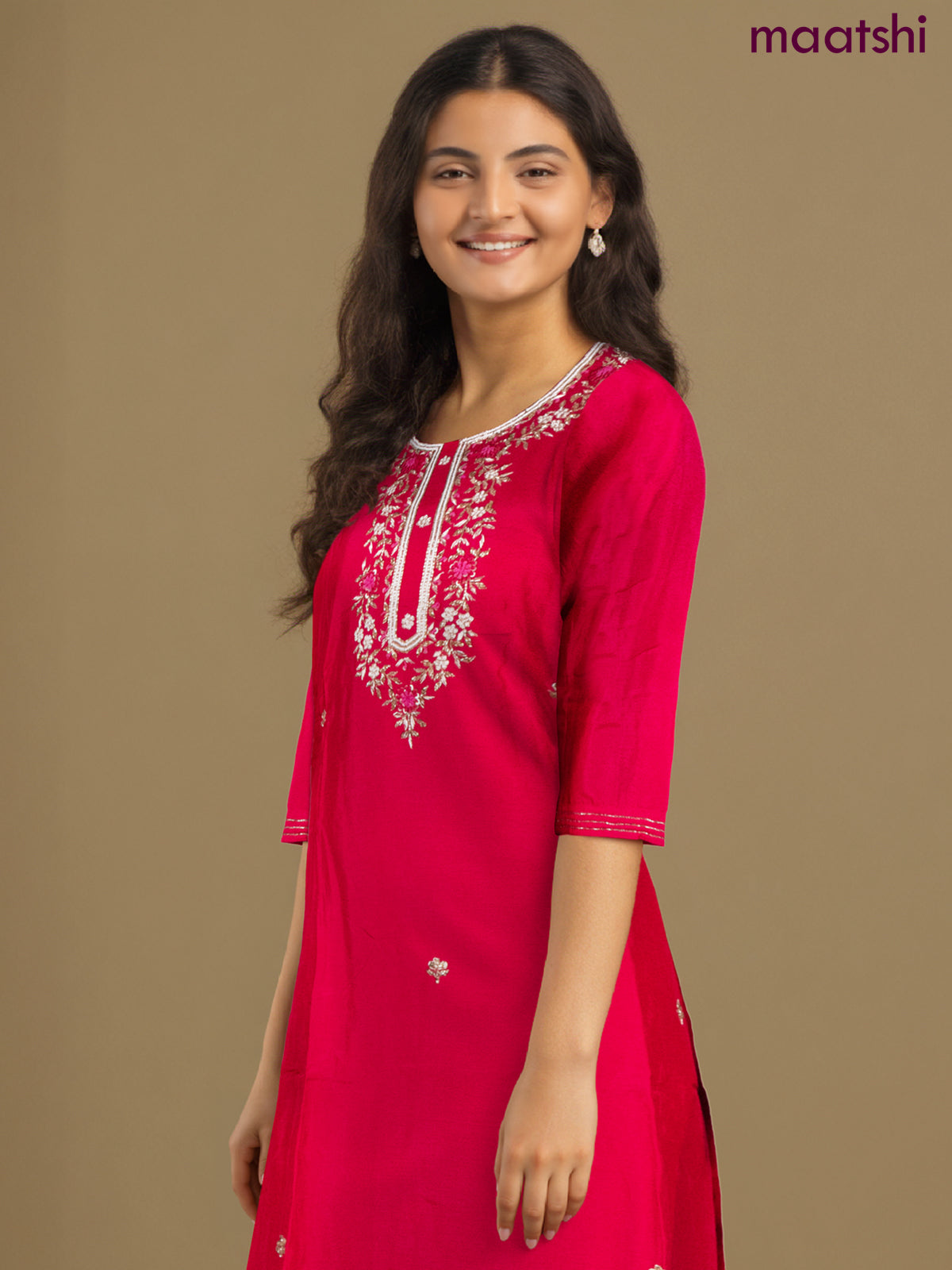 Party wear salwar suit pink with zardosi work neck pattern and straight cut pant & banarasi dupatta
