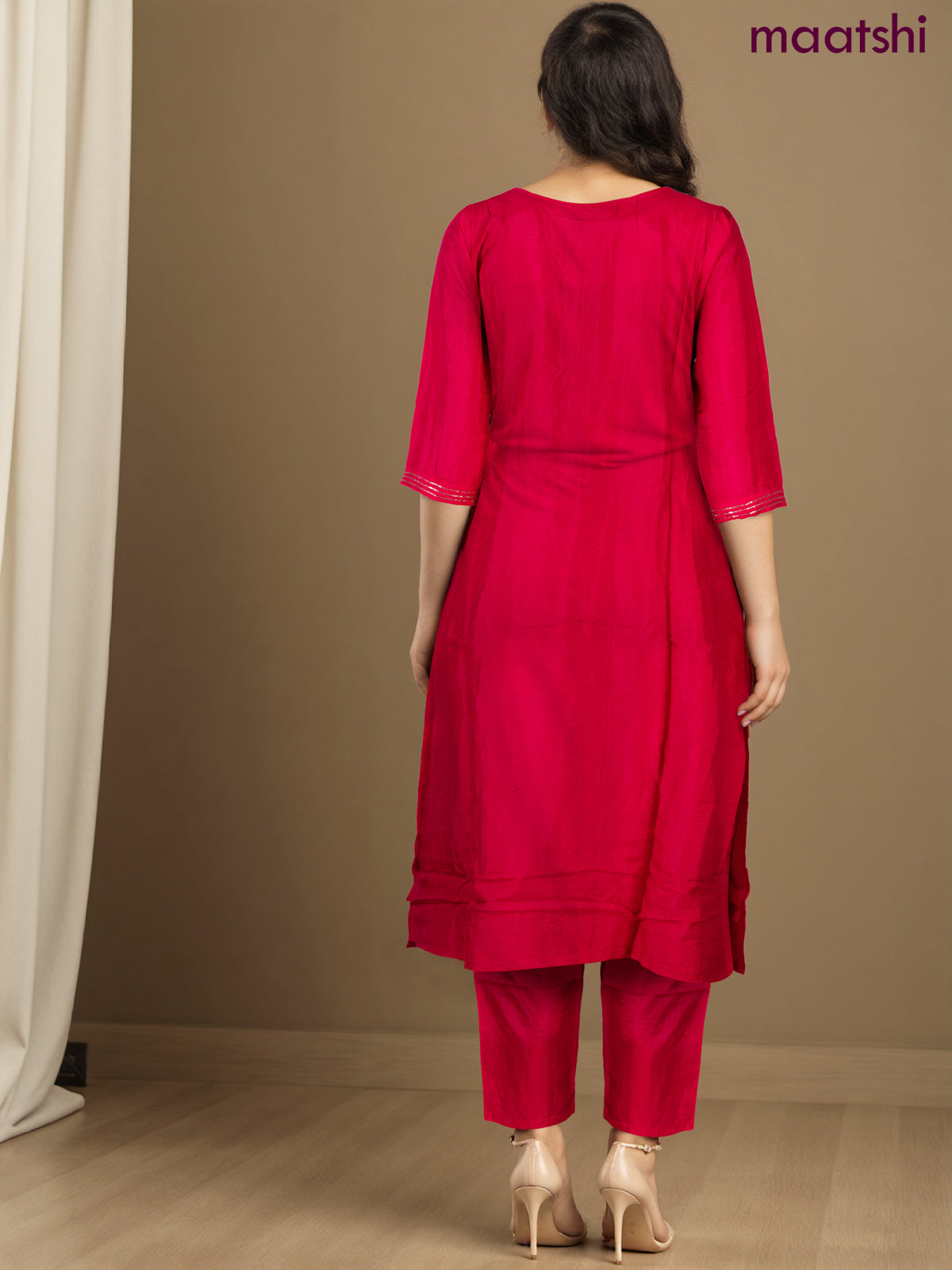 Party wear salwar suit pink with zardosi work neck pattern and straight cut pant & banarasi dupatta