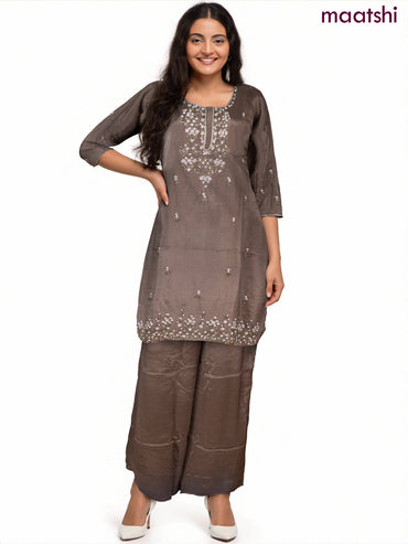 Party wear salwar suit pastel brown with sequin & beaded work neck pattern and palazzo pant & dupatta
