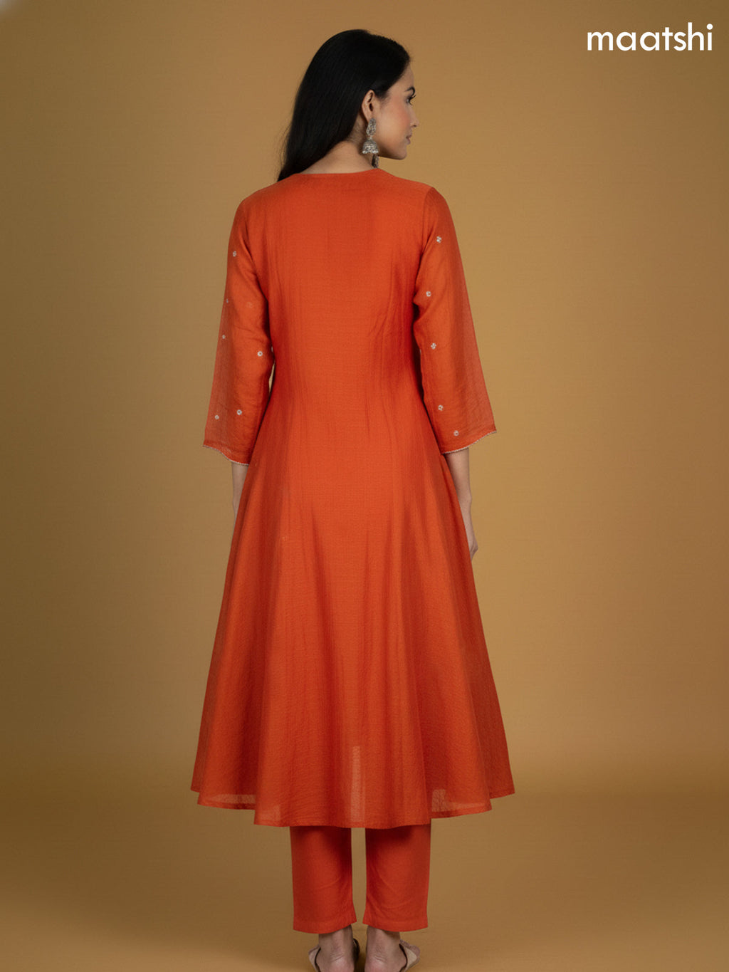 Orange Mul Chanderi Embroidery Work Anarkali Suit
