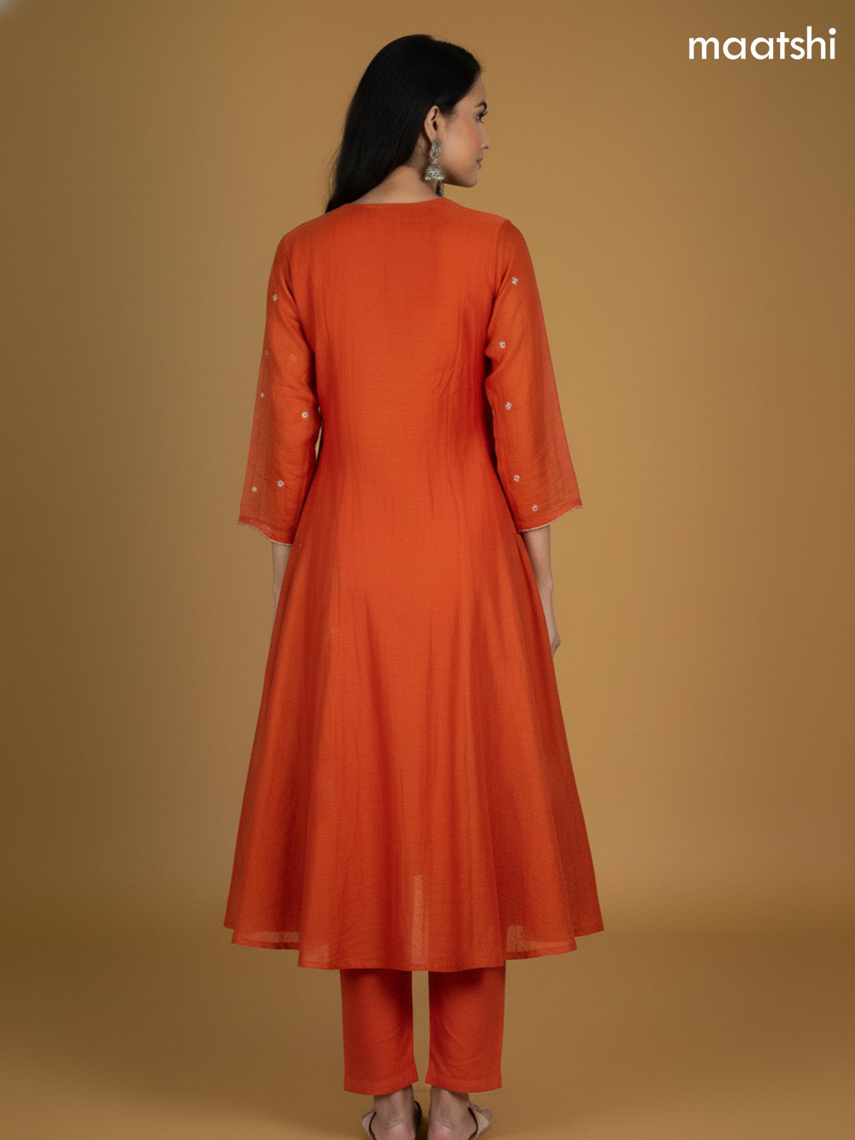 Orange Mul Chanderi Embroidery Work Anarkali Suit
