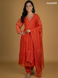 Orange Mul Chanderi Embroidery Work Anarkali Suit
