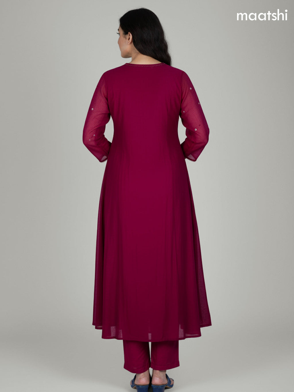 Dark Magenta Mul Chanderi Embroidery Work Anarkali Suit