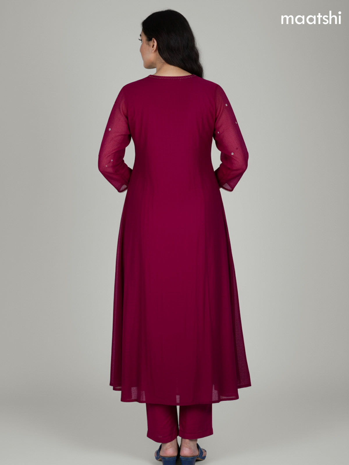Dark Magenta Mul Chanderi Embroidery Work Anarkali Suit