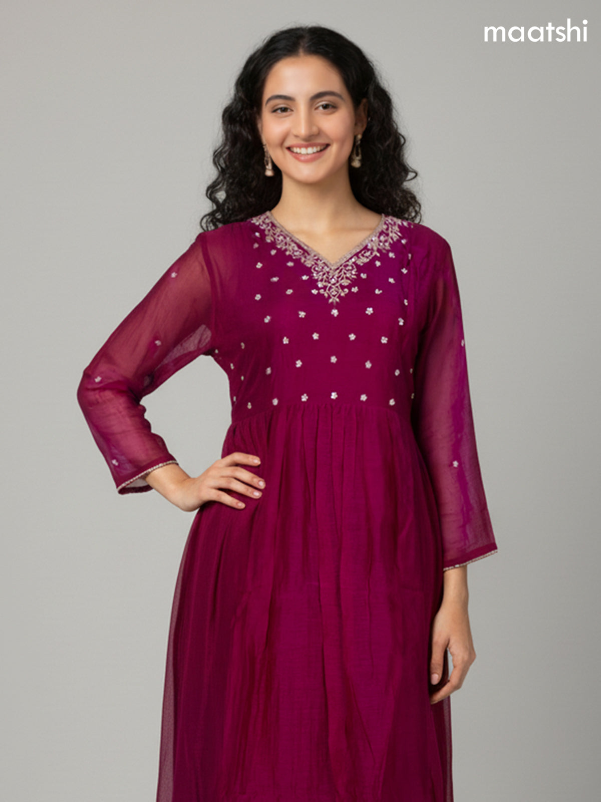 Dark Magenta Mul Chanderi Embroidery Work Anarkali Suit