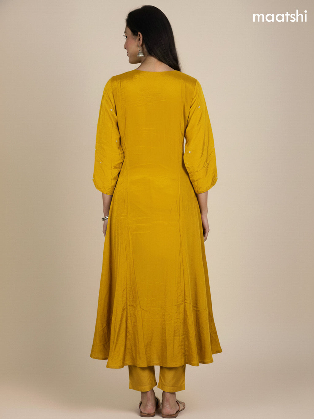 Mustard Yellow Crepe Silk Embroidery Work Anarkali Suit