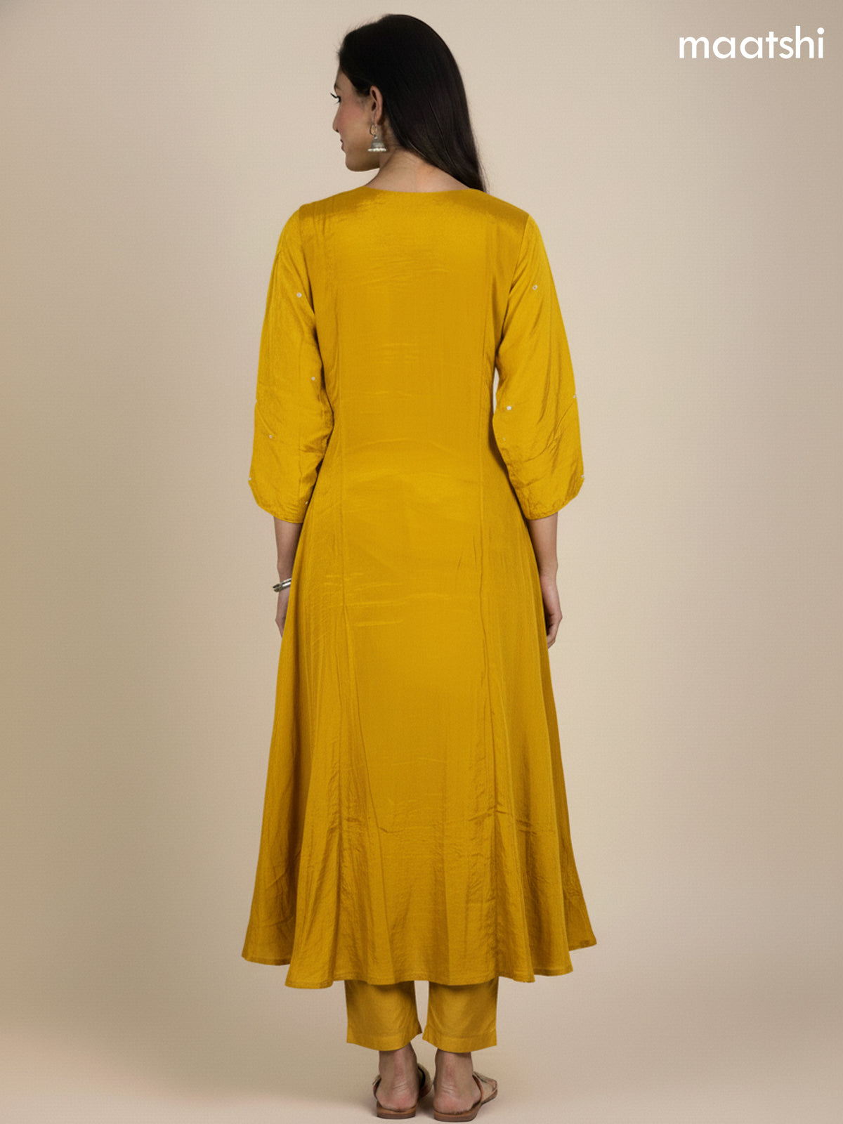 Mustard Yellow Crepe Silk Embroidery Work Anarkali Suit