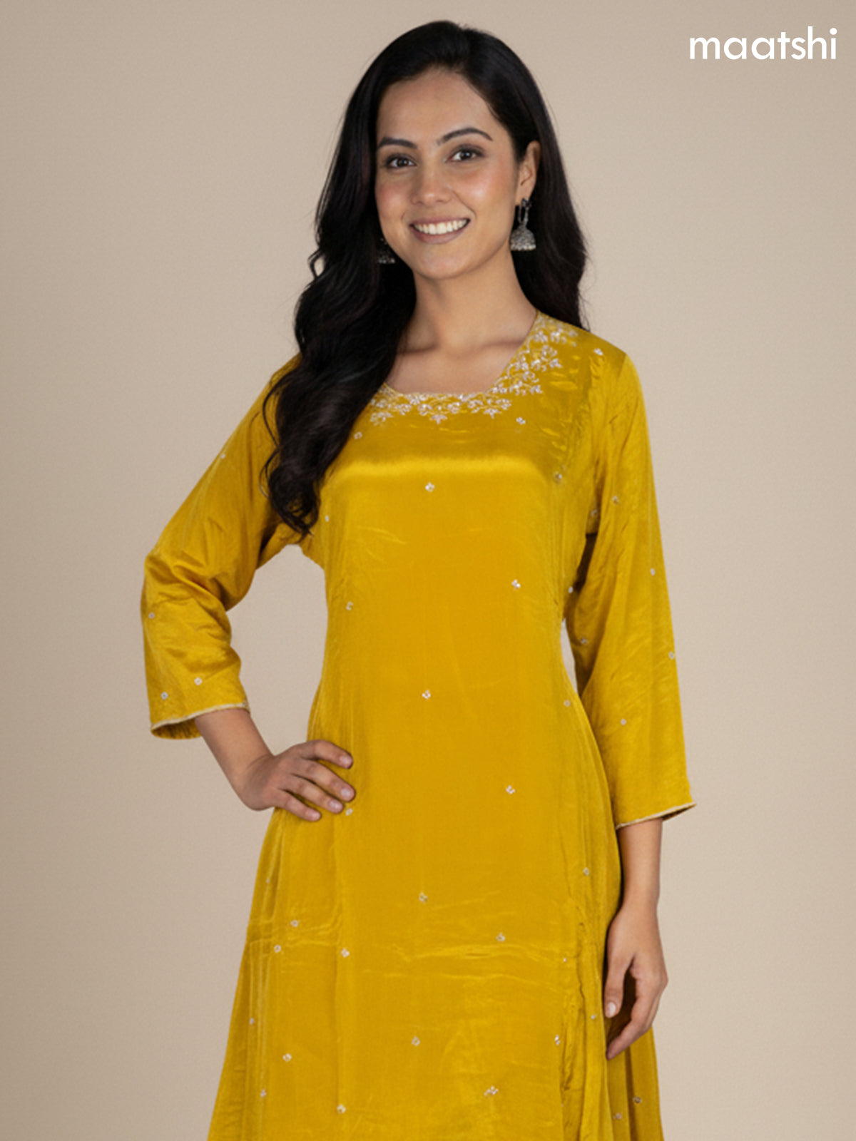 Mustard Yellow Crepe Silk Embroidery Work Anarkali Suit