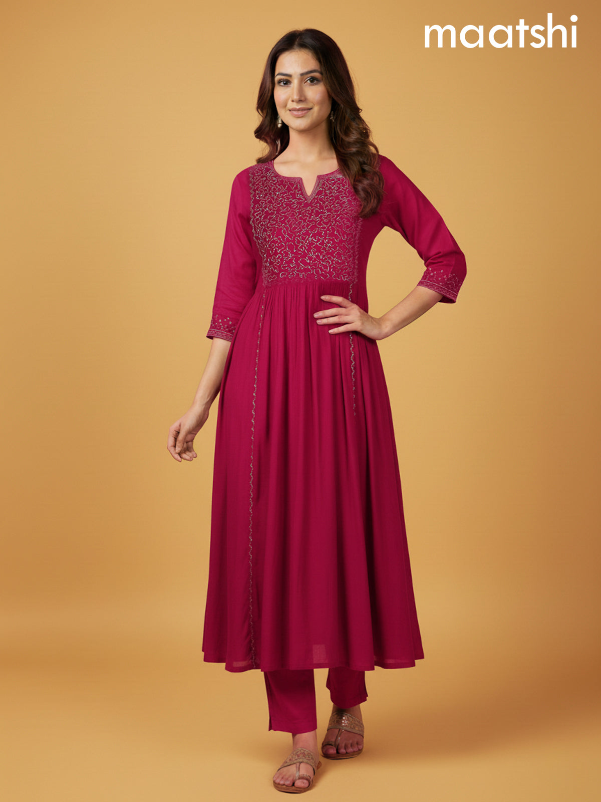 Pink Mul Chanderi Beaded Work Anarkali Suit