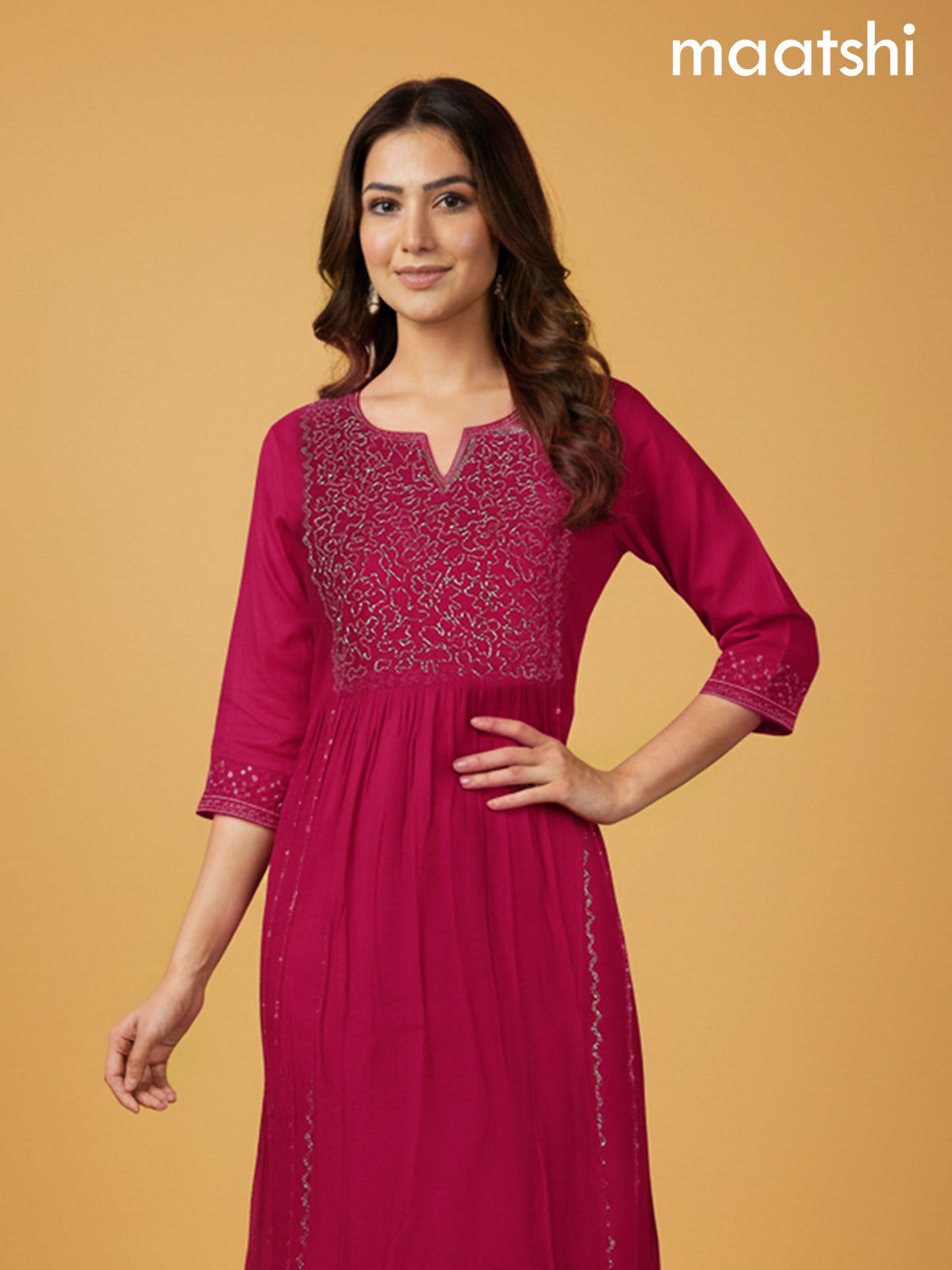 Pink Mul Chanderi Beaded Work Anarkali Suit