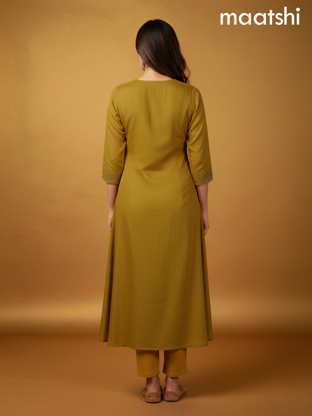 Mustard Yellow Mul Chanderi Beaded Work Anarkali Suit