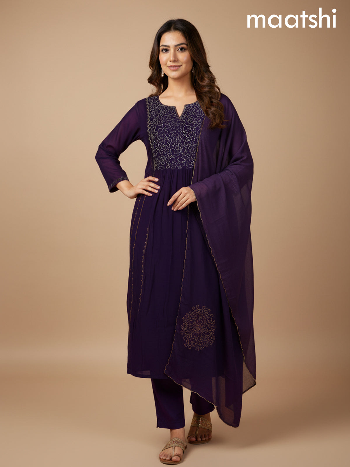 Violet Mul Chanderi Beaded Work Anarkali Suit