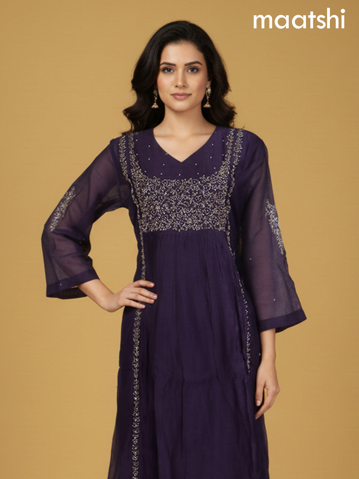 Violet Shade Mul Chanderi Beaded Work Anarkali Suit