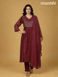 Rustic Maroon Mul Chanderi Beaded Work Anarkali Suit