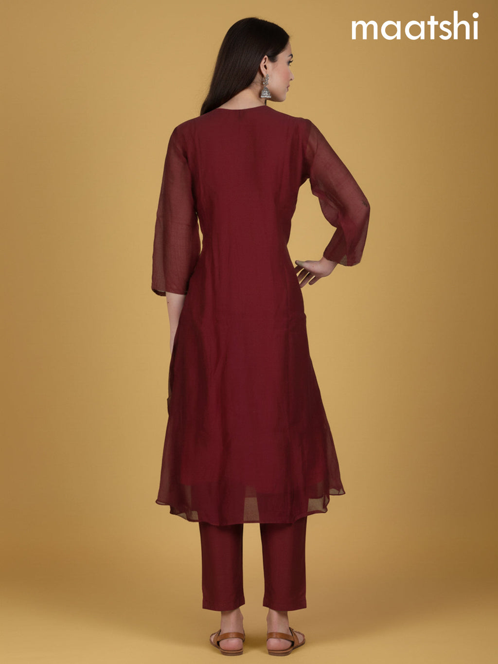 Rustic Maroon Mul Chanderi Beaded Work Anarkali Suit