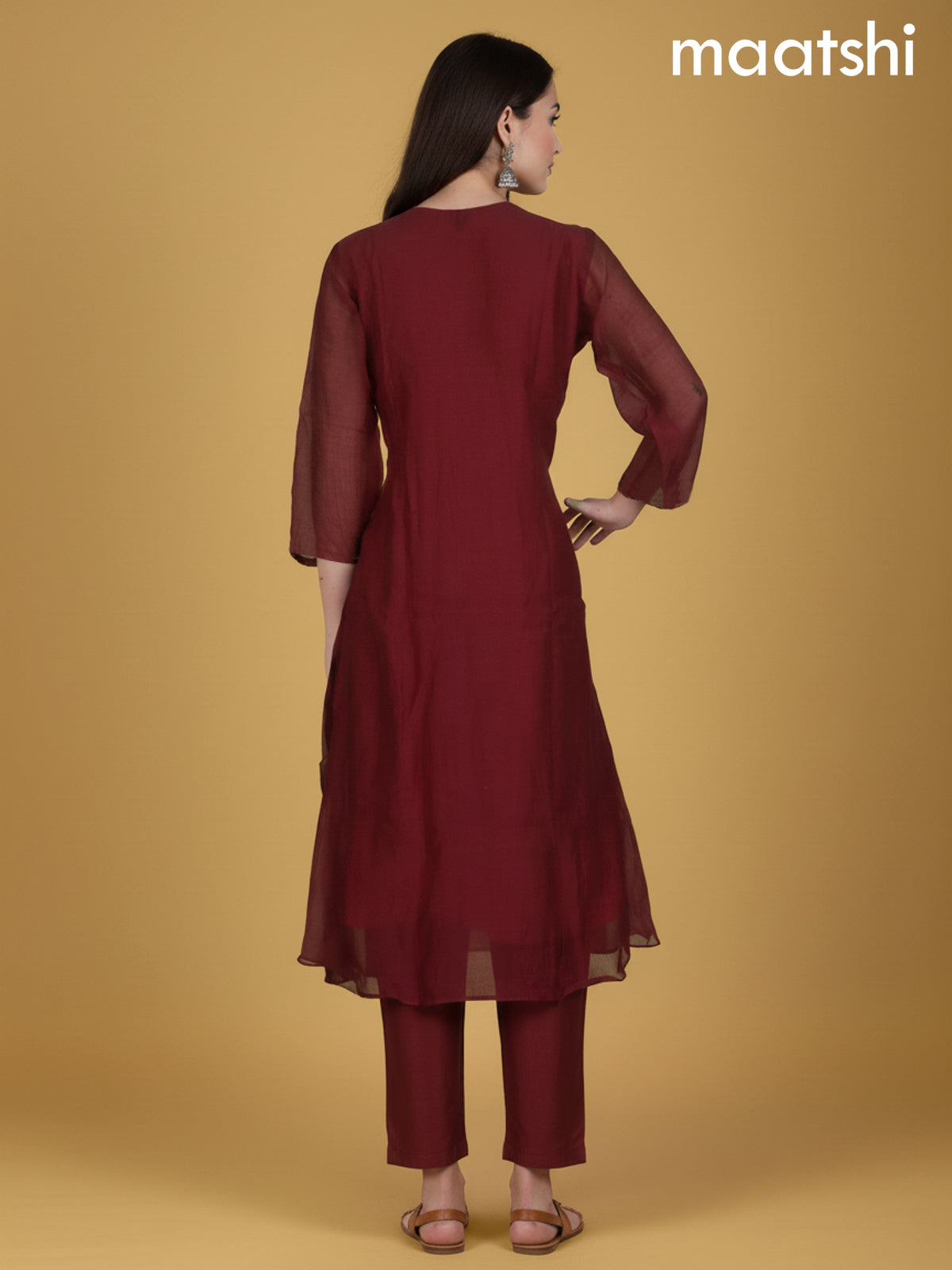 Rustic Maroon Mul Chanderi Beaded Work Anarkali Suit