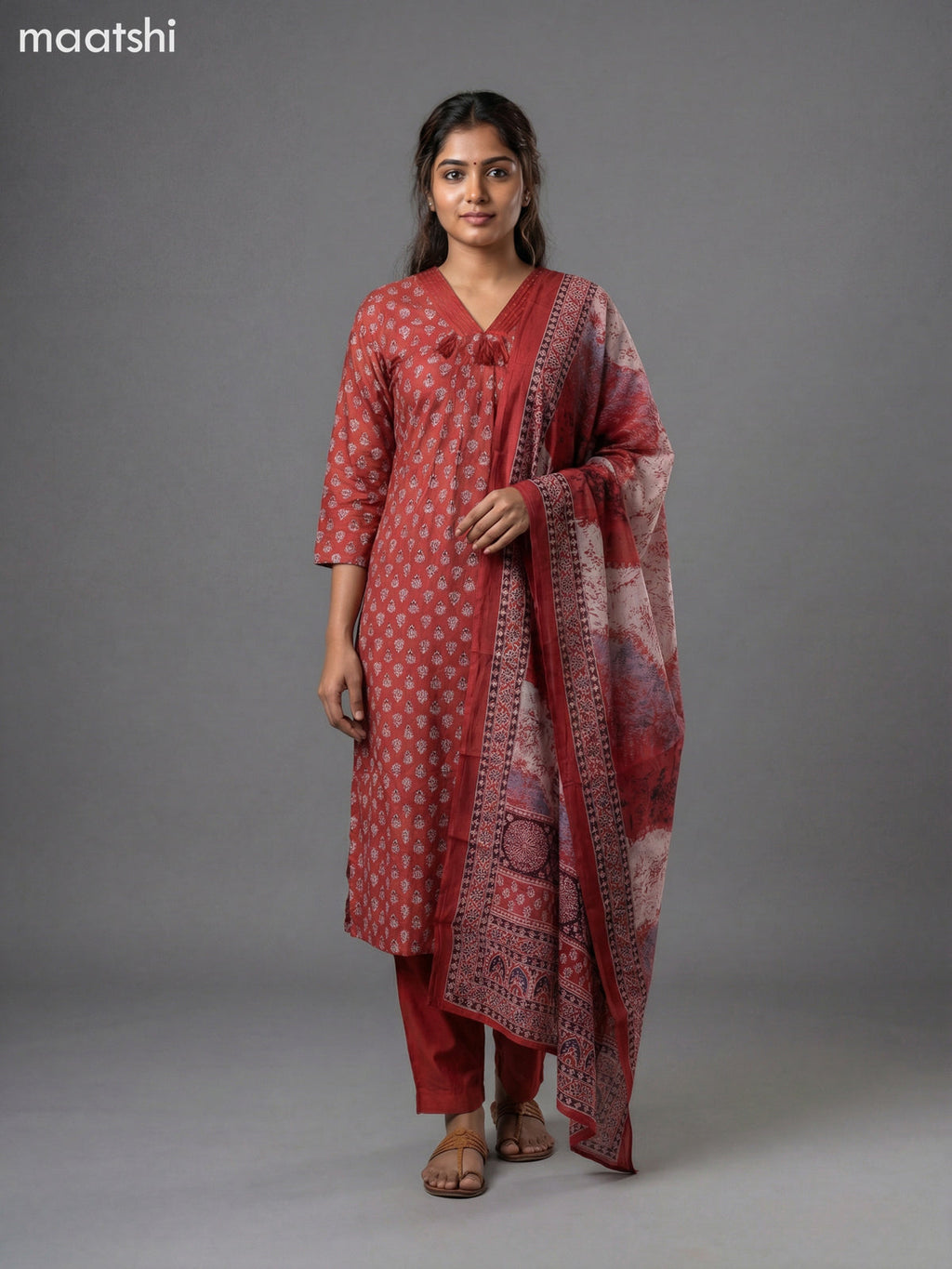 Maroon Modal Printed Straight Suit
