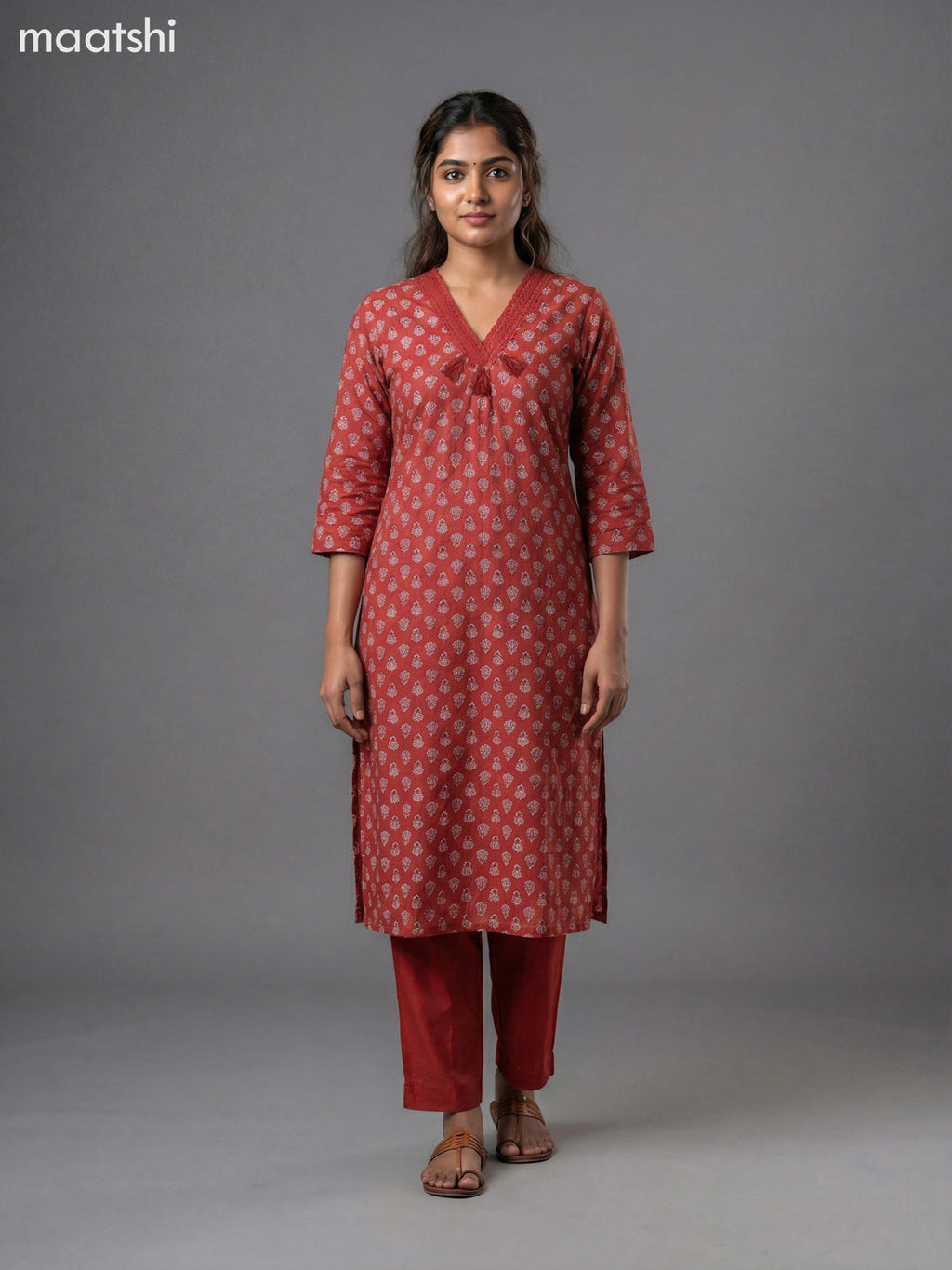 Maroon Modal Printed Straight Suit