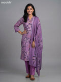 Purple Shade Semi Silk Floral Printed Straight Suit