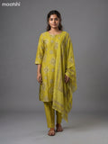 Lime Green Semi Silk Printed Straight Suit